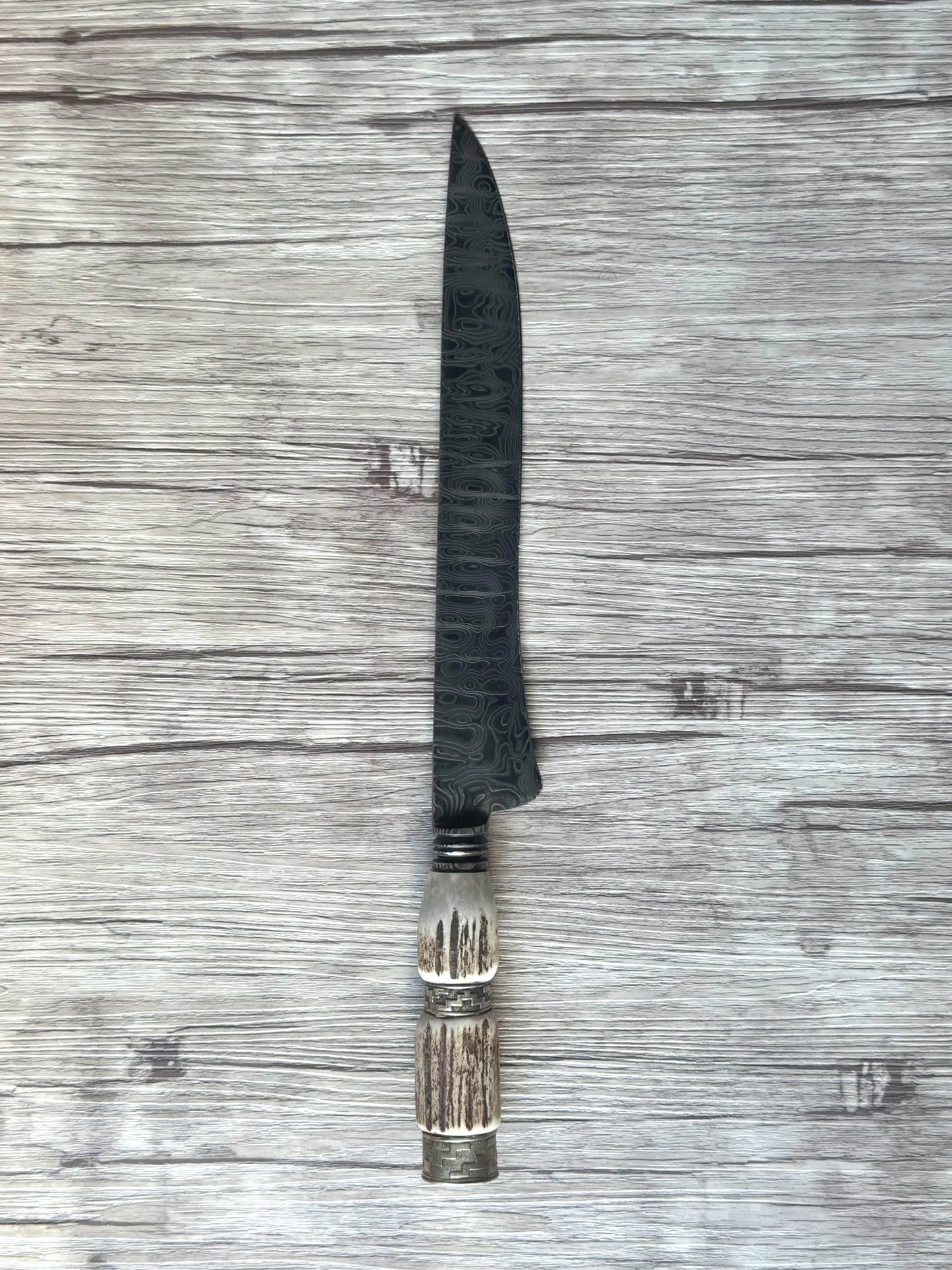 Damascus Knife, 10", Damascus Steel Blade, Deer Antler Handle, 370mm, DS10-056