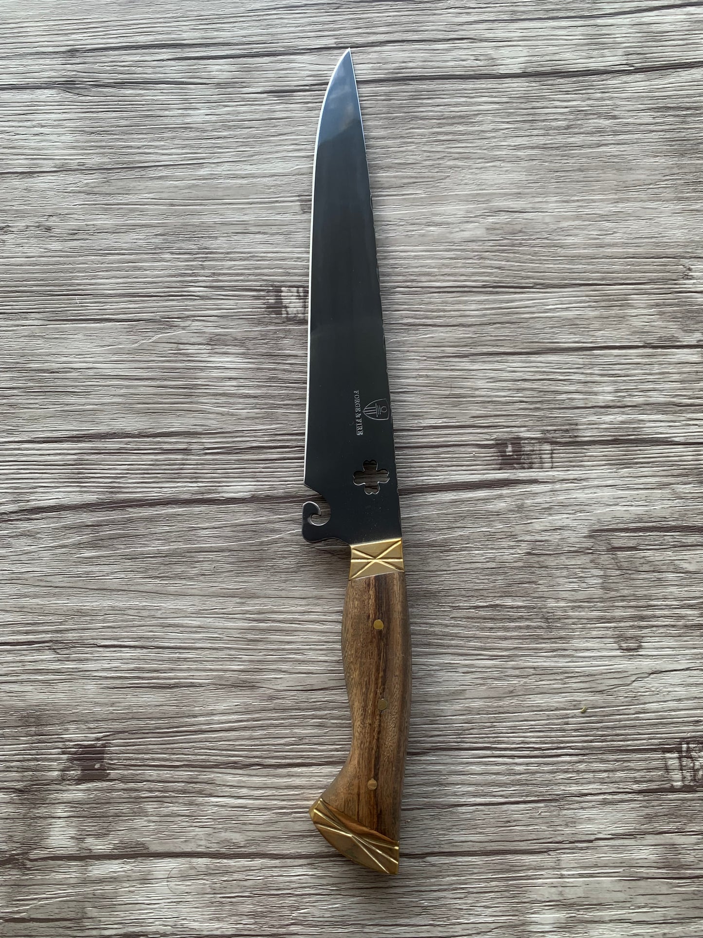 Clover Leaf BBQ Knife, 10" Carbon Steel Blade, Wood Handle, 410mm, CS10-011
