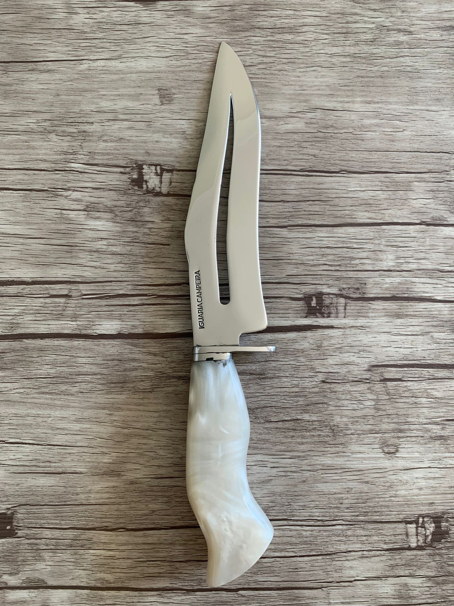 Hollow Knife Iguaria Campeira, 8" Stainless Steel Blade, White Resin Handle, 330mm, SS8-105
