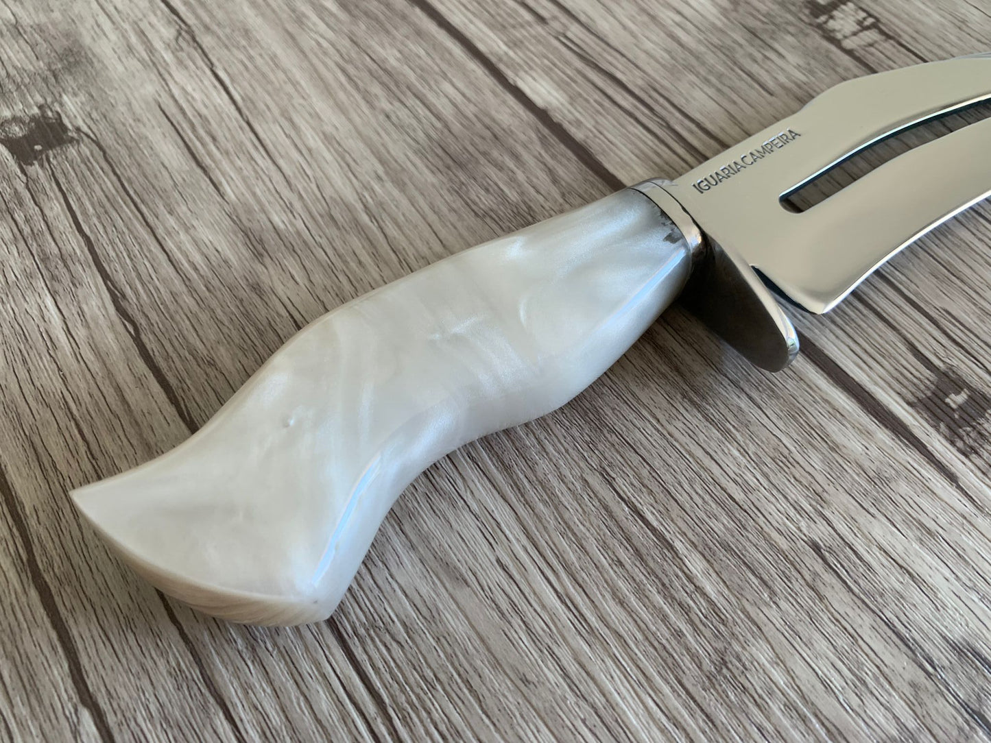 Hollow Knife Iguaria Campeira, 8" Stainless Steel Blade, White Resin Handle, 330mm, SS8-105