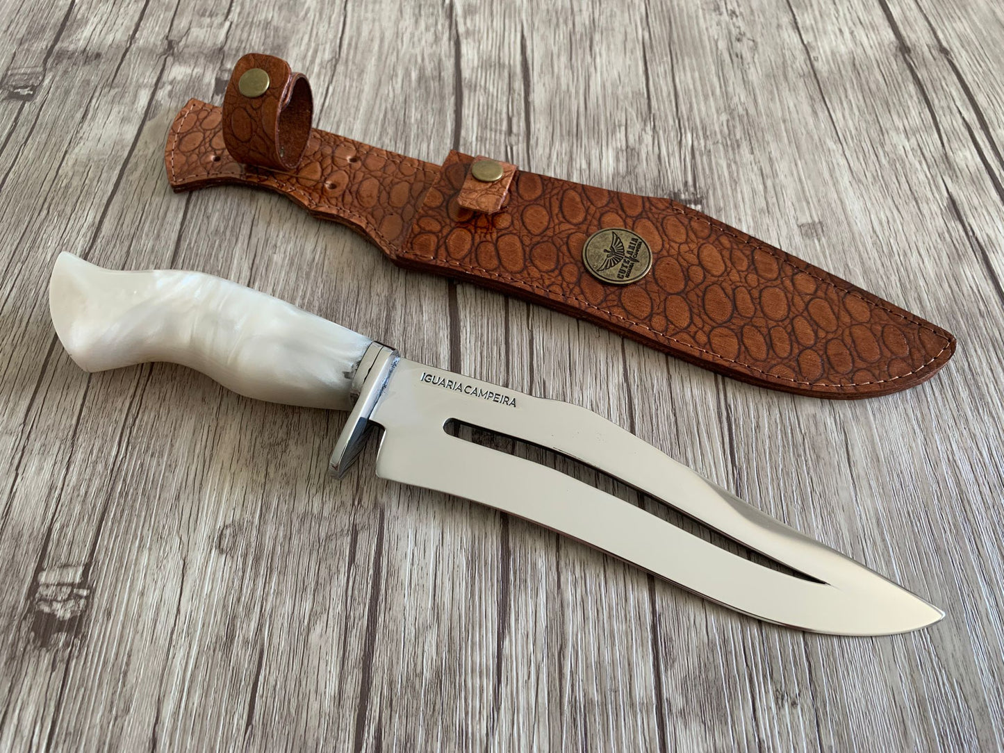 Hollow Knife Iguaria Campeira, 8" Stainless Steel Blade, White Resin Handle, 330mm, SS8-105