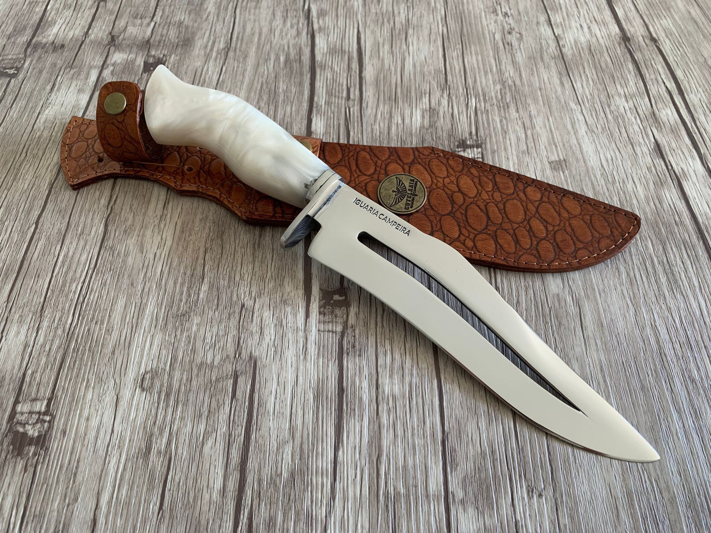 Hollow Knife Iguaria Campeira, 8" Stainless Steel Blade, White Resin Handle, 330mm, SS8-105
