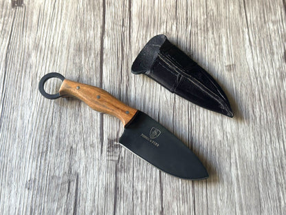 Ring Handle Knife, 4" Carbon Steel Blade, FullTang Wood Handle, 220mm, CS04-059