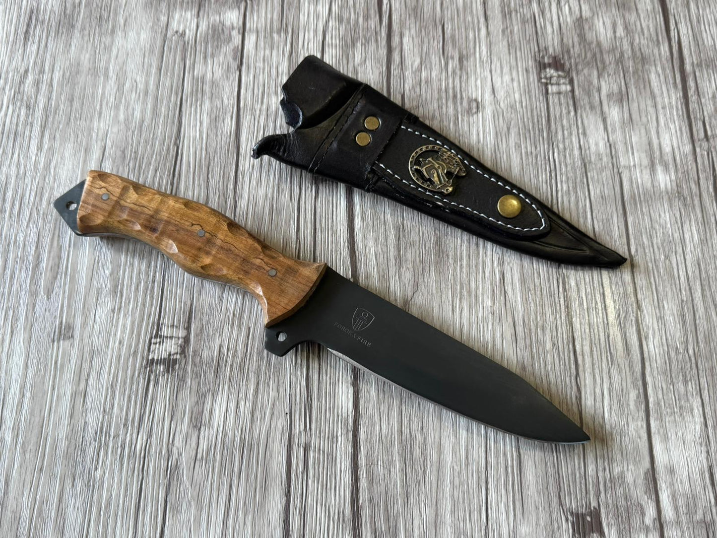 Tatical knife 6", Phosphated Carbon Steel Blade, FullTang Wood handle, 300mm, CS06-010