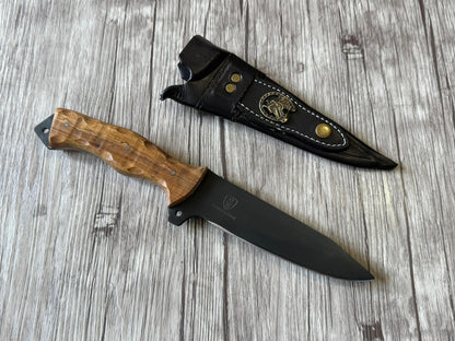 Tatical knife 6", Phosphated Carbon Steel Blade, FullTang Wood handle, 300mm, CS06-010