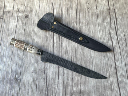 Damascus Knife, 10", Damascus Steel Blade, Deer Antler Handle, 370mm, DS10-056