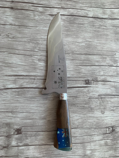 Picanha Knife Australia, 10" Stainless Steel Blade, Hybrid Wood & Resin Handle, 390mm, SS10-025