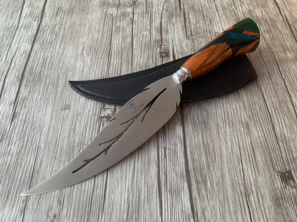 Leaf Knife, 8" Stainless Steel Blade, Hybrid Wood & Resin Handle, 360mm, SS08-022
