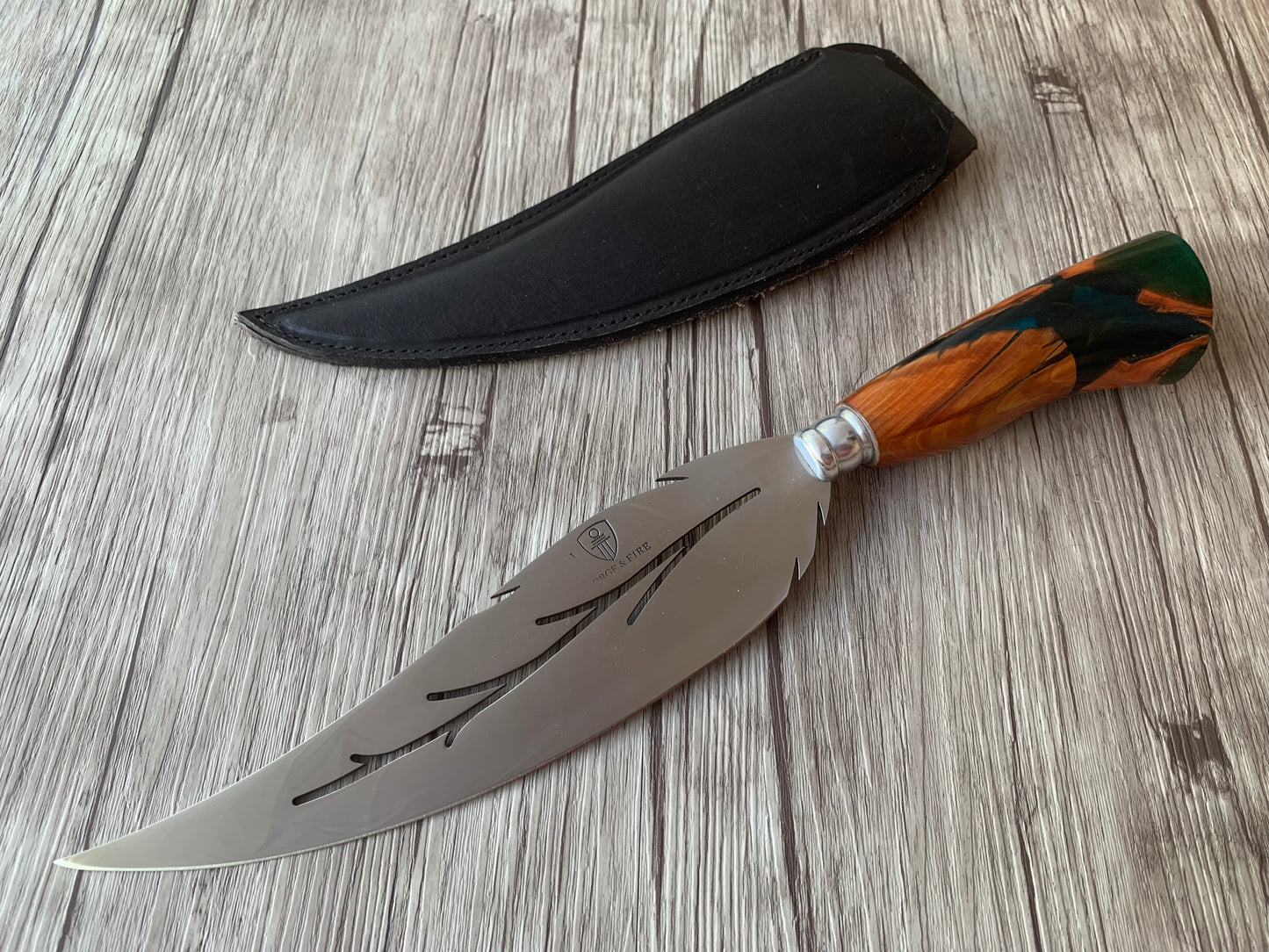 Leaf Knife, 8" Stainless Steel Blade, Hybrid Wood & Resin Handle, 360mm, SS08-022
