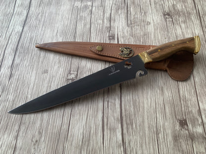 Clover Leaf BBQ Knife, 10" Carbon Steel Blade, Wood Handle, 410mm, CS10-011