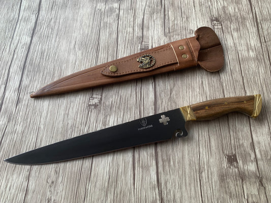 Clover Leaf BBQ Knife, 10" Carbon Steel Blade, Wood Handle, 410mm, CS10-011