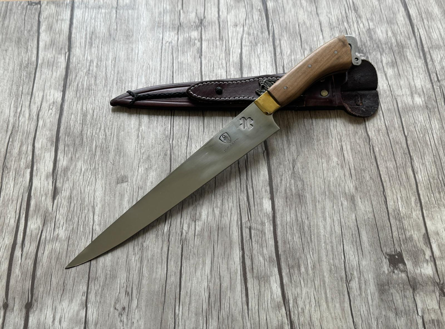 Clover Leaf BBQ Knife, 10" Carbon Steel Blade, Wood Handle, FullTang 410mm, SS10-011
