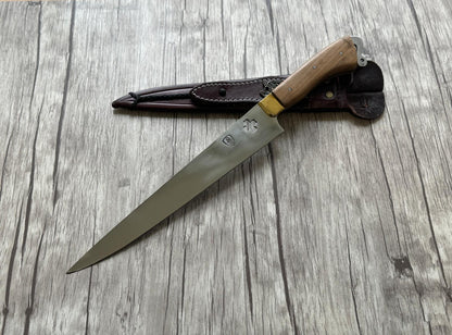 Clover Leaf BBQ Knife, 10" Carbon Steel Blade, Wood Handle, FullTang 410mm, SS10-011
