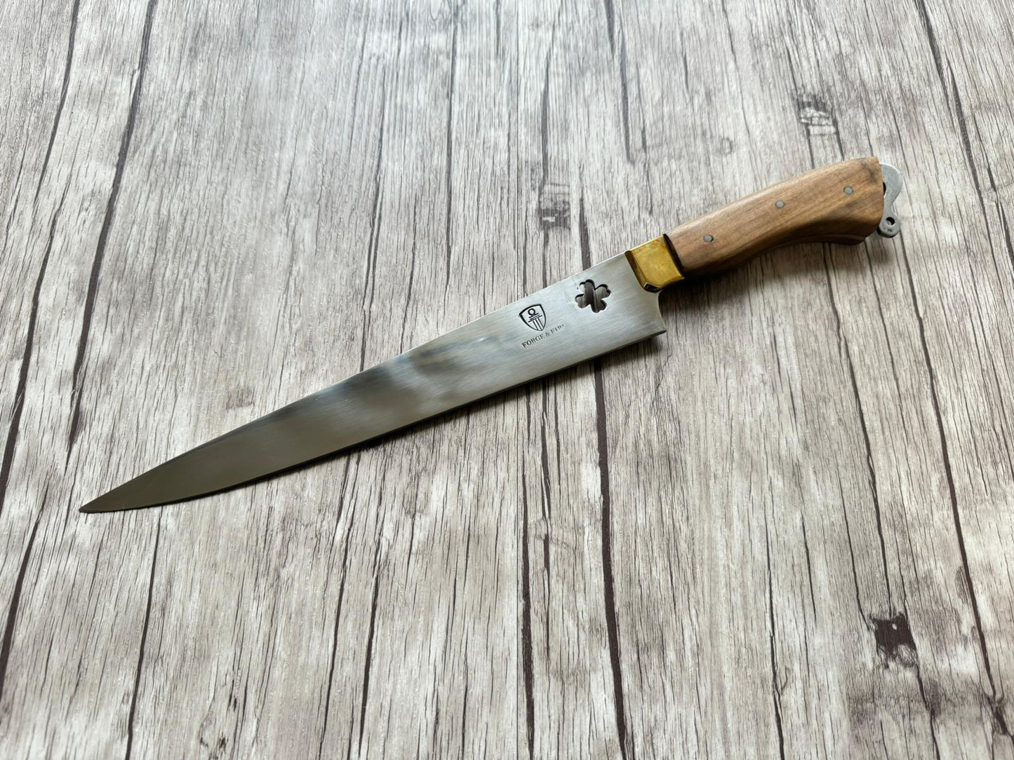 Clover Leaf BBQ Knife, 10" Carbon Steel Blade, Wood Handle, FullTang 410mm, SS10-011