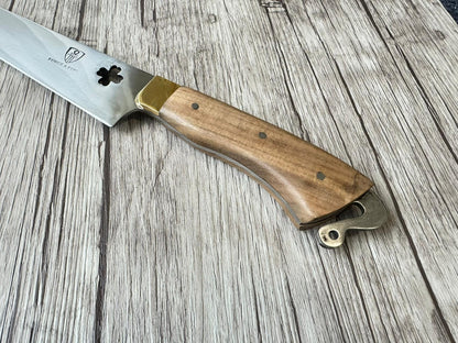Clover Leaf BBQ Knife, 10" Carbon Steel Blade, Wood Handle, FullTang 410mm, SS10-011